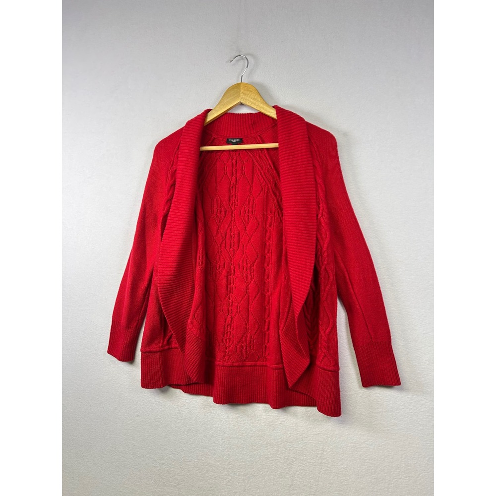 Talbots Petite Red‎ Cable Knit Waterfall Cardigan Sweater